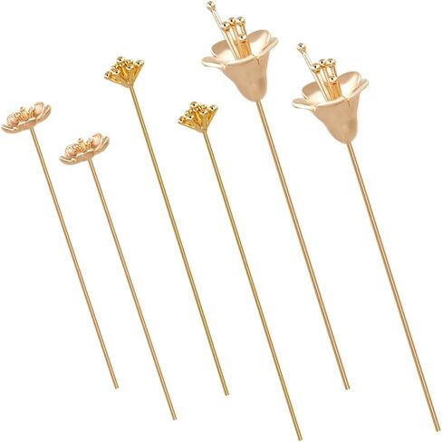 Beebeecraft 18Pcs 3 Styles Ball Head Pins Brass Flower Shape Eye Pin Real 18K Gold Plated Long Wire Needle Headpins Stick Pin for Jewelry Making Earrings Supplies DIY Craft Findings in Saudi Arabia