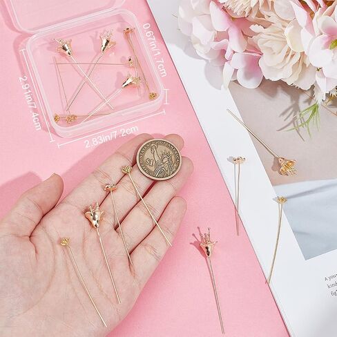 Beebeecraft 18Pcs 3 Styles Ball Head Pins Brass Flower Shape Eye Pin Real 18K Gold Plated Long Wire Needle Headpins Stick Pin for Jewelry Making Earrings Supplies DIY Craft Findings in Saudi Arabia