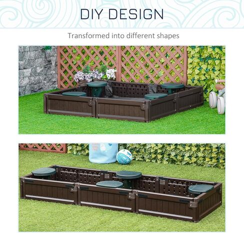 Outsunny Kids Outdoor Sandbox with Cover Garden Bed Sand Pit, Easy Assembly Children's Oval Sandbox for Backyard, Brown, 72" x 41.25" x 8.75" in Saudi Arabia