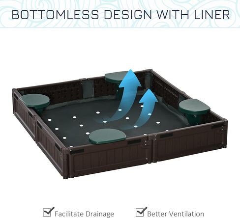 Outsunny Kids Outdoor Sandbox with Cover Garden Bed Sand Pit, Easy Assembly Children's Oval Sandbox for Backyard, Brown, 72" x 41.25" x 8.75" in Saudi Arabia