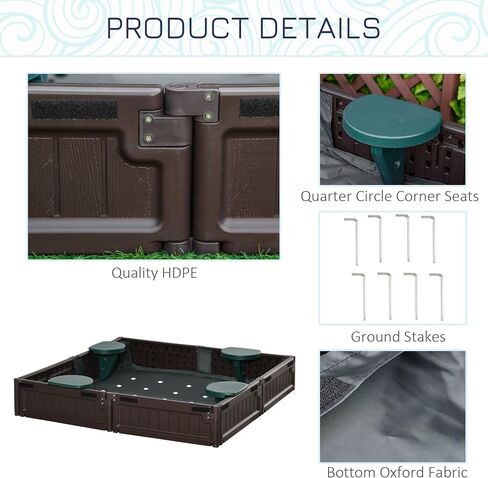 Outsunny Kids Outdoor Sandbox with Cover Garden Bed Sand Pit, Easy Assembly Children's Oval Sandbox for Backyard, Brown, 72" x 41.25" x 8.75" in Saudi Arabia