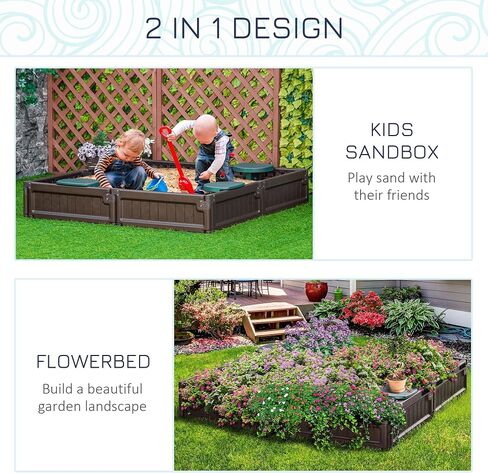 Outsunny Kids Outdoor Sandbox with Cover Garden Bed Sand Pit, Easy Assembly Children's Oval Sandbox for Backyard, Brown, 72" x 41.25" x 8.75" in Saudi Arabia