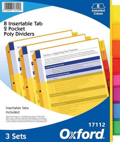 Oxford Plastic Binder Dividers, 8 Tab (Insertable Tab, 1 Set) in Saudi Arabia