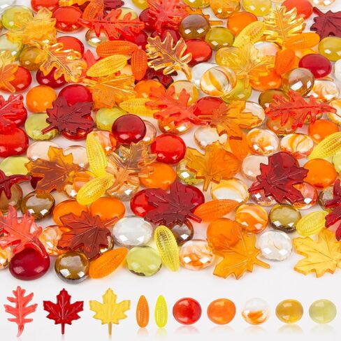 QEQEKAKA Fall Decor Sensory Bin Filler 100PCS Thanksgiving Vase Filler Acrylic Gems Autumn Leaves Corn Gems, for Fall and Thanksgiving Table Decor, Vase Filler, Sensory Bin Filler Preschool Counting in Saudi Arabia