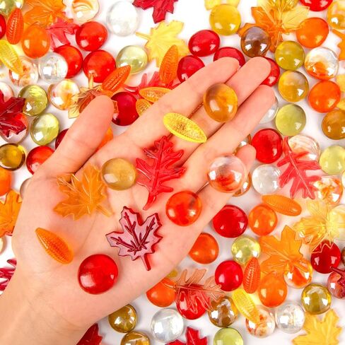 QEQEKAKA Fall Decor Sensory Bin Filler 100PCS Thanksgiving Vase Filler Acrylic Gems Autumn Leaves Corn Gems, for Fall and Thanksgiving Table Decor, Vase Filler, Sensory Bin Filler Preschool Counting in Saudi Arabia