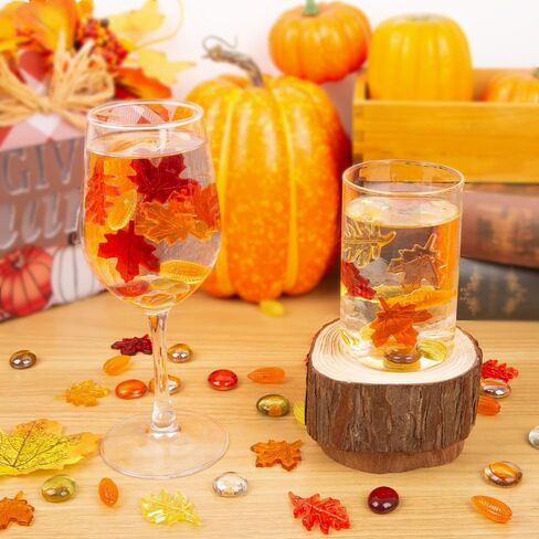 QEQEKAKA Fall Decor Sensory Bin Filler 100PCS Thanksgiving Vase Filler Acrylic Gems Autumn Leaves Corn Gems, for Fall and Thanksgiving Table Decor, Vase Filler, Sensory Bin Filler Preschool Counting in Saudi Arabia