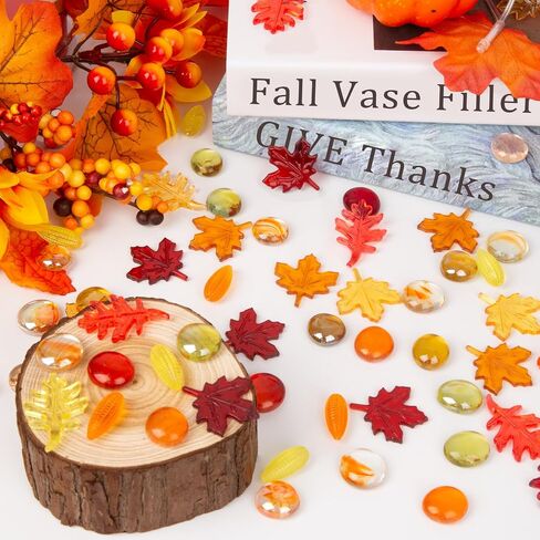 QEQEKAKA Fall Decor Sensory Bin Filler 100PCS Thanksgiving Vase Filler Acrylic Gems Autumn Leaves Corn Gems, for Fall and Thanksgiving Table Decor, Vase Filler, Sensory Bin Filler Preschool Counting in Saudi Arabia