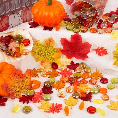 QEQEKAKA Fall Decor Sensory Bin Filler 100PCS Thanksgiving Vase Filler Acrylic Gems Autumn Leaves Corn Gems, for Fall and Thanksgiving Table Decor, Vase Filler, Sensory Bin Filler Preschool Counting in Saudi Arabia