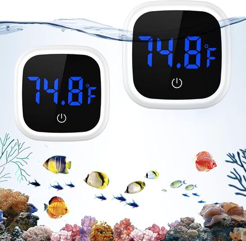Upgraded Aquarium Thermometer, 2 Pack Digital Fish Tank Thermometer, Large LED HD Display ±0.1°F, Fahrenheit Tank Temperature Measurement for Fish, Axolotl, Turtle in Saudi Arabia