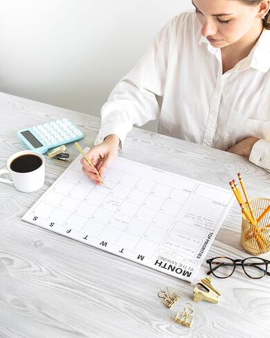 Undated Monthly Desk Pad Planner by Sorted Mind Co - 24 Tear-Off Sheets A3 Size - Premium Daily Planner for Students, Office & Home Organization - Time Blocking Productivity Pad in Saudi Arabia