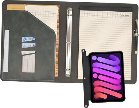 Tablet Binder Portfolio Case with Clipboard Folio Cover, 3-Ring Binder Padfolio Organizer Folder with Removable Tablet Holder, Compatible with iPad Mini (A17 Pro)/ iPad Mini 6th, Gray in Kuwait
