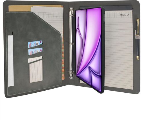 Tablet Binder Portfolio Case with Clipboard Folio Cover, 3-Ring Binder Padfolio Organizer Folder with Removable Tablet Holder, Compatible with iPad Mini (A17 Pro)/ iPad Mini 6th, Gray in Kuwait