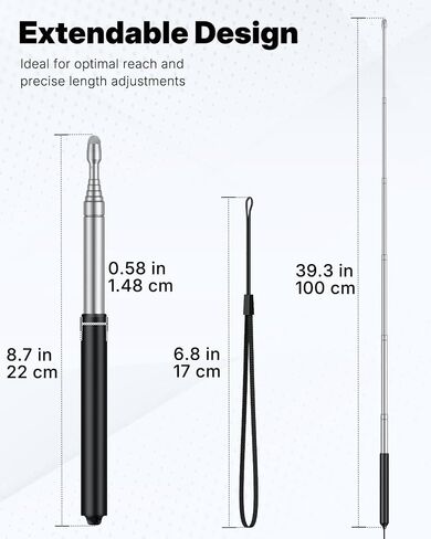 Uniclife Telescopic Stylus Pen for Touchscreens, Telescopic Teachers Pointer with Stylus & Lanyard, Retractable Teacher Pointer Stick for Classroom, Extendable Whiteboard Pointer, up to 39.3" (Black) in Saudi Arabia