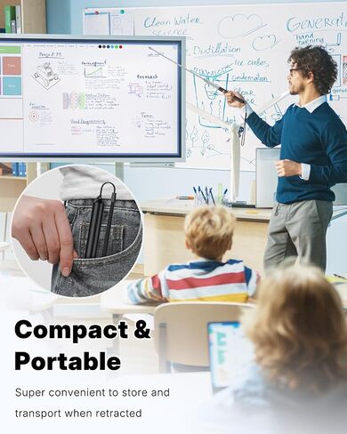 Uniclife Telescopic Stylus Pen for Touchscreens, Telescopic Teachers Pointer with Stylus & Lanyard, Retractable Teacher Pointer Stick for Classroom, Extendable Whiteboard Pointer, up to 39.3" (Black) in Saudi Arabia