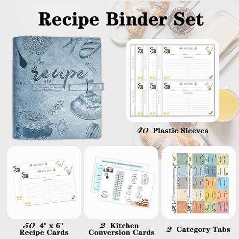 Recipe Binder, Recipe Book Binder with Plastic Sleeves, Blank Recipe Card Book to Write in Your Own Recipes (4" x 6" Recipe Cards & Category Tab) (Pink) in Kuwait