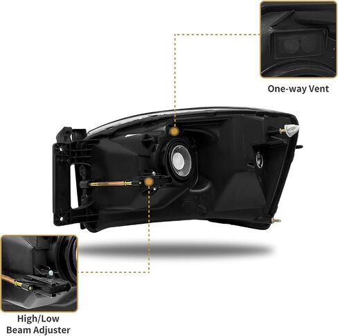 AS Headlight Assembly Compatible with 2009-2014 Dodge Ram 1500 Chrome Housing Amber Reflector Driver and Passenger Side in Saudi Arabia
