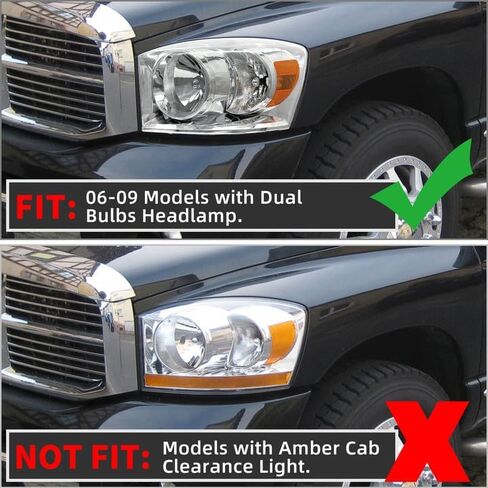 AS Headlight Assembly Compatible with 2009-2014 Dodge Ram 1500 Chrome Housing Amber Reflector Driver and Passenger Side in Saudi Arabia