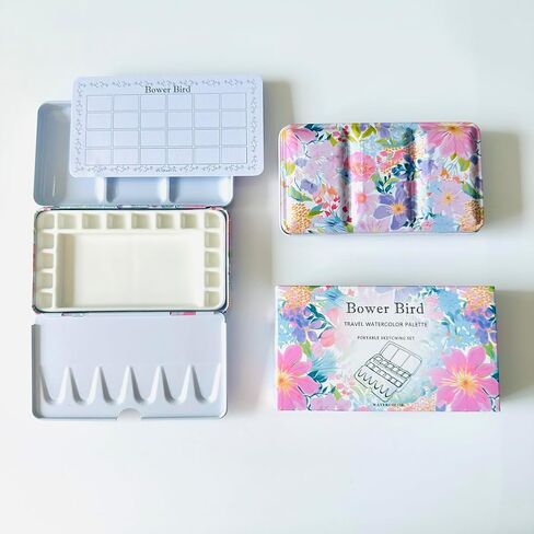 لوحة Bower Bird Travel Watercolor Palette ، لوحة سيراميك محمولة ، لوحة طلاء فارغة ، لوحة طلاء معدنية صغيرة من الخزف (16well) in Kuwait
