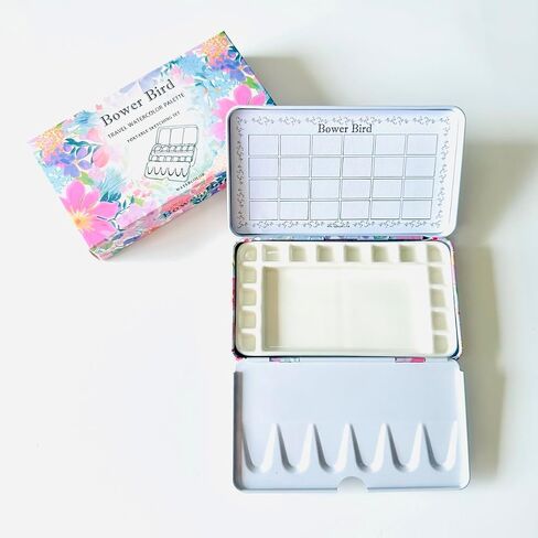 لوحة Bower Bird Travel Watercolor Palette ، لوحة سيراميك محمولة ، لوحة طلاء فارغة ، لوحة طلاء معدنية صغيرة من الخزف (16well) in Kuwait