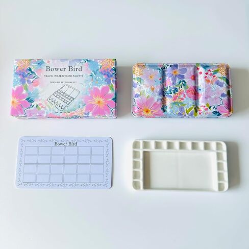 لوحة Bower Bird Travel Watercolor Palette ، لوحة سيراميك محمولة ، لوحة طلاء فارغة ، لوحة طلاء معدنية صغيرة من الخزف (16well) in Kuwait