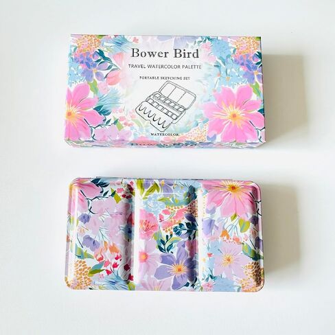 لوحة Bower Bird Travel Watercolor Palette ، لوحة سيراميك محمولة ، لوحة طلاء فارغة ، لوحة طلاء معدنية صغيرة من الخزف (16well) in Kuwait