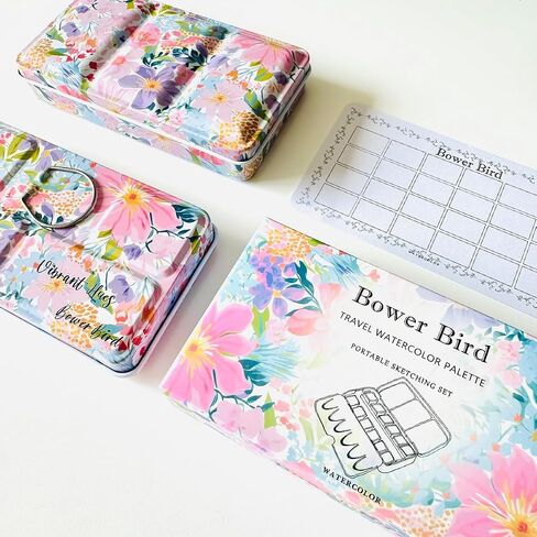 لوحة Bower Bird Travel Watercolor Palette ، لوحة سيراميك محمولة ، لوحة طلاء فارغة ، لوحة طلاء معدنية صغيرة من الخزف (16well) in Kuwait
