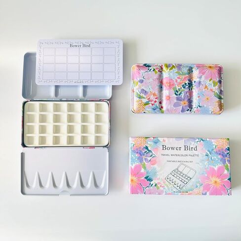 لوحة Bower Bird Travel Watercolor Palette ، لوحة سيراميك محمولة ، لوحة طلاء فارغة ، لوحة طلاء معدنية صغيرة من الخزف (16well) in Kuwait