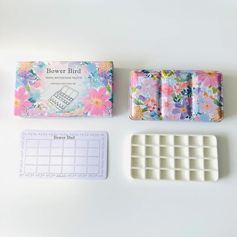 لوحة Bower Bird Travel Watercolor Palette ، لوحة سيراميك محمولة ، لوحة طلاء فارغة ، لوحة طلاء معدنية صغيرة من الخزف (16well) in Kuwait
