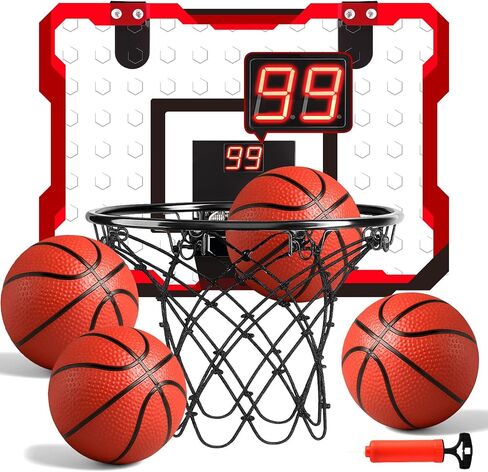 LovesTown Mini Indoor Basketball Hoop for Kids, Pink Basketball Hoops Over The Door with LED Lighting - 4 Balls - DIY Stickers, Great for Home, Dorms, Offices, and Gifts for Girls in Saudi Arabia