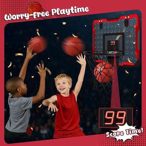 LovesTown Mini Indoor Basketball Hoop for Kids, Pink Basketball Hoops Over The Door with LED Lighting - 4 Balls - DIY Stickers, Great for Home, Dorms, Offices, and Gifts for Girls in Saudi Arabia