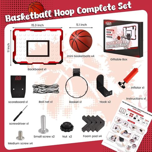 LovesTown Mini Indoor Basketball Hoop for Kids, Pink Basketball Hoops Over The Door with LED Lighting - 4 Balls - DIY Stickers, Great for Home, Dorms, Offices, and Gifts for Girls in Saudi Arabia