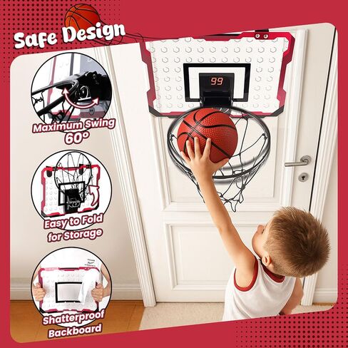LovesTown Mini Indoor Basketball Hoop for Kids, Pink Basketball Hoops Over The Door with LED Lighting - 4 Balls - DIY Stickers, Great for Home, Dorms, Offices, and Gifts for Girls in Saudi Arabia