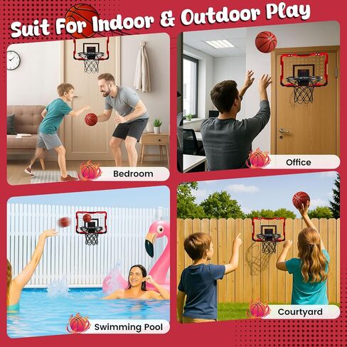 LovesTown Mini Indoor Basketball Hoop for Kids, Pink Basketball Hoops Over The Door with LED Lighting - 4 Balls - DIY Stickers, Great for Home, Dorms, Offices, and Gifts for Girls in Saudi Arabia
