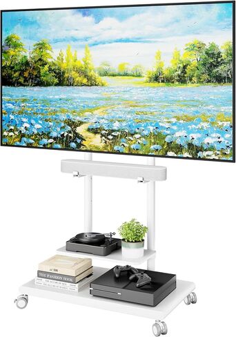 Rolling TV Stand with Soundbar Mount for 37-75inch TVs up to 154lbs | Swivel&Tilt Mobile TV Stand with Large Storage,Height Adjustable,Steel Base,Max VESA 600x400mm,Sturdiness,Easy Assembly,Black in Kuwait