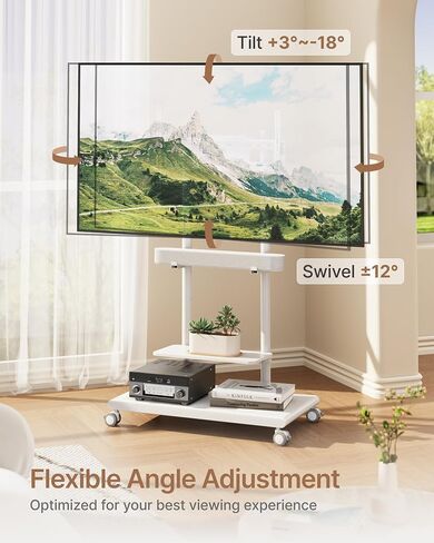 Rolling TV Stand with Soundbar Mount for 37-75inch TVs up to 154lbs | Swivel&Tilt Mobile TV Stand with Large Storage,Height Adjustable,Steel Base,Max VESA 600x400mm,Sturdiness,Easy Assembly,Black in Kuwait