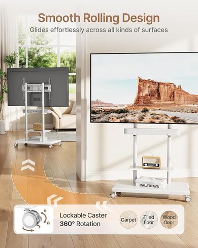 Rolling TV Stand with Soundbar Mount for 37-75inch TVs up to 154lbs | Swivel&Tilt Mobile TV Stand with Large Storage,Height Adjustable,Steel Base,Max VESA 600x400mm,Sturdiness,Easy Assembly,Black in Kuwait
