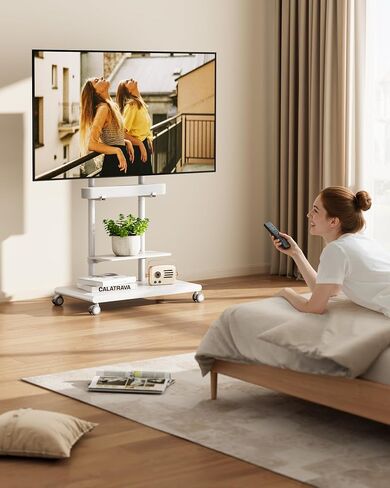 Rolling TV Stand with Soundbar Mount for 37-75inch TVs up to 154lbs | Swivel&Tilt Mobile TV Stand with Large Storage,Height Adjustable,Steel Base,Max VESA 600x400mm,Sturdiness,Easy Assembly,Black in Kuwait
