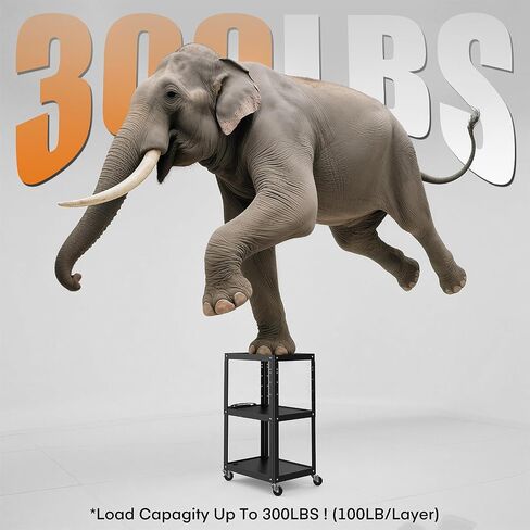 3 Shelf Metal Utility Cart - Durable Computer Cart on Wheels with Power Strip,Height Adjustable AV Presentation Cart Stand for Movie Projector,TV and Laptop Computers,Easy to Assemble, Black in Kuwait