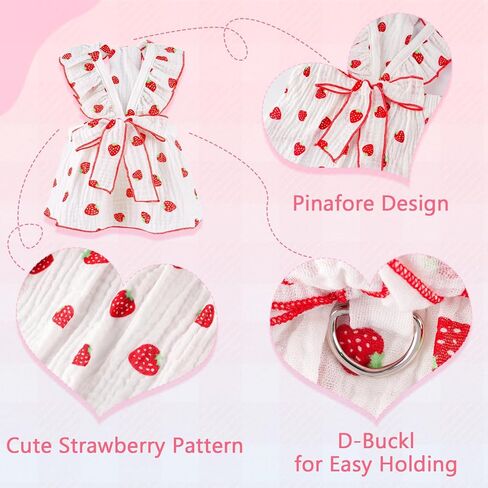 2 Pack Dog Dress Clothes for Small Dogs Girl with Leash Ring & Bow cat Dog Outfit Strawberry Printed Pet Cat Apparel Sweet Ruffled Chihuahua Yorkie Puppy Clothes in Kuwait