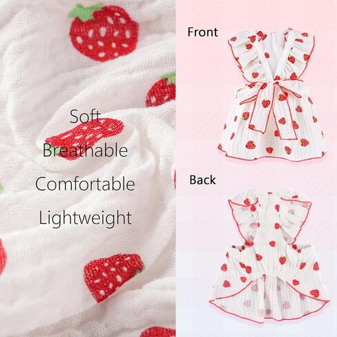 2 Pack Dog Dress Clothes for Small Dogs Girl with Leash Ring & Bow cat Dog Outfit Strawberry Printed Pet Cat Apparel Sweet Ruffled Chihuahua Yorkie Puppy Clothes in Kuwait