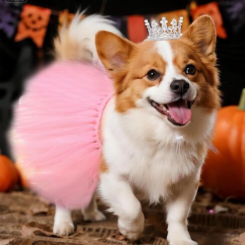 2 Pcs Dog Tutu Dress with Pearl Crown for Small Medium Pet Cat Dog Halloween Costume Dress for Ballet Birthday Party Wedding Photo Prop in Saudi Arabia