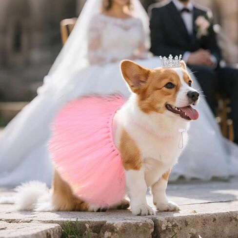 2 Pcs Dog Tutu Dress with Pearl Crown for Small Medium Pet Cat Dog Halloween Costume Dress for Ballet Birthday Party Wedding Photo Prop in Saudi Arabia