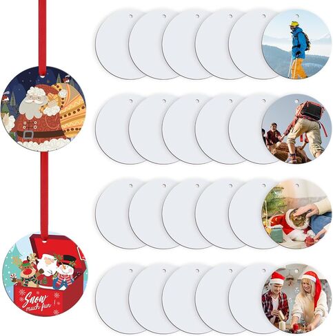 Htvront Sublimation Ornament Blanks 26 pcs- 3 بوصة تسامي عيد الميلاد زخرفة الفراغات المزدوجة مع سلسلة حمراء - مستلزمات زخرفة MDF شخصية لعيد الميلاد عيد الميلاد in Saudi Arabia