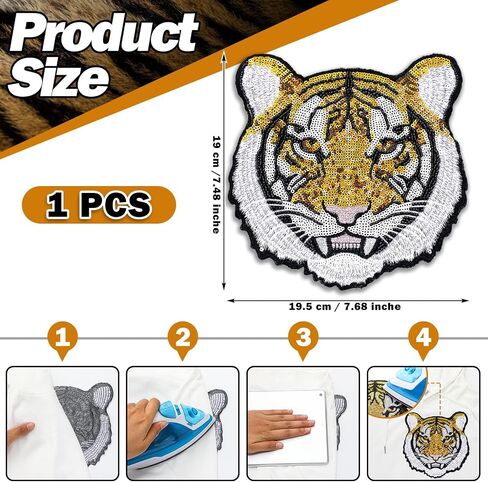 Lyrow 1 PC Tiger الترتر بقع الحديد ملابس الترتر من الحديد تصحيحات حيوانات حيوانية تطريز من أجل ملابس جينز جينز للباس هالوين فستان الحدث in Saudi Arabia