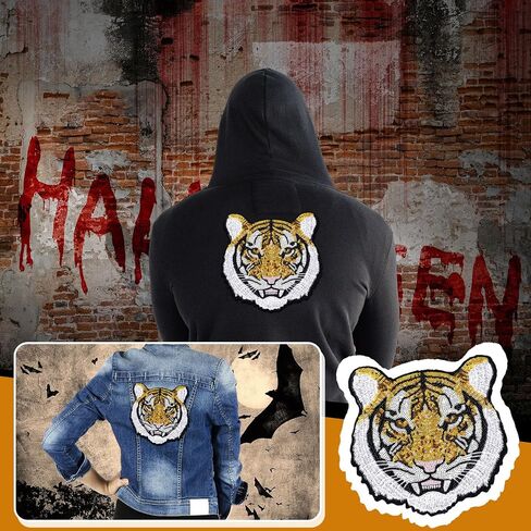 Lyrow 1 PC Tiger الترتر بقع الحديد ملابس الترتر من الحديد تصحيحات حيوانات حيوانية تطريز من أجل ملابس جينز جينز للباس هالوين فستان الحدث in Saudi Arabia