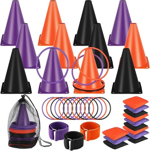 Leitee 40 PCS 4 in 1 Halloween Bean Bag Thos Toss Troam Thing Thing ، مخروطات بلاستيكية ناعمة ، أكياس فول ، فرق سباق 3 أرجل ، مجموعة ألعاب الهالوين مجموعة فناء داخلي في الهواء الطلق. in Kuwait