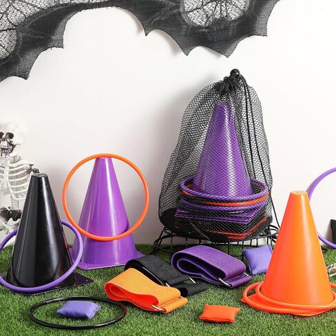 Leitee 40 PCS 4 in 1 Halloween Bean Bag Thos Toss Troam Thing Thing ، مخروطات بلاستيكية ناعمة ، أكياس فول ، فرق سباق 3 أرجل ، مجموعة ألعاب الهالوين مجموعة فناء داخلي في الهواء الطلق. in Kuwait