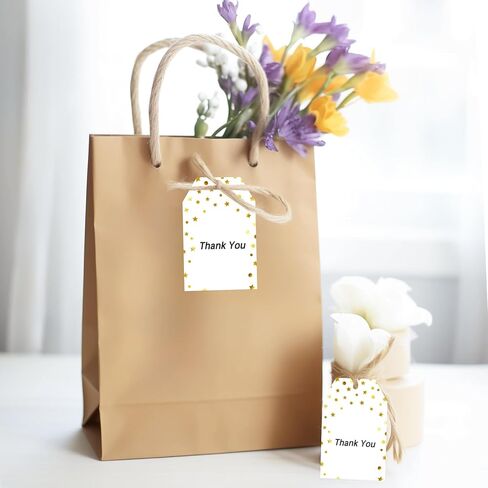 jijAcraft 100Pcs Gift Tags with String, Foil Gold Dots Blank Tags, 3.3x2.2Inch White Paper Tag, Party Favors Hanging Name Labels for Baby Shower, Birthday, Wedding in Saudi Arabia