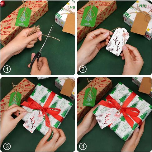 48 PCS عيد الميلاد هدايا العلامات للهدايا ، علامات اسم Kraft الأنيقة مع سلسلة لقضاء عطلة تخصيص الهدايا (الفرح الأحمر ، شجرة عيد الميلاد الخضراء) in Kuwait