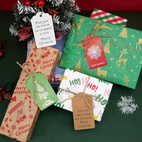48 PCS عيد الميلاد هدايا العلامات للهدايا ، علامات اسم Kraft الأنيقة مع سلسلة لقضاء عطلة تخصيص الهدايا (الفرح الأحمر ، شجرة عيد الميلاد الخضراء) in Kuwait